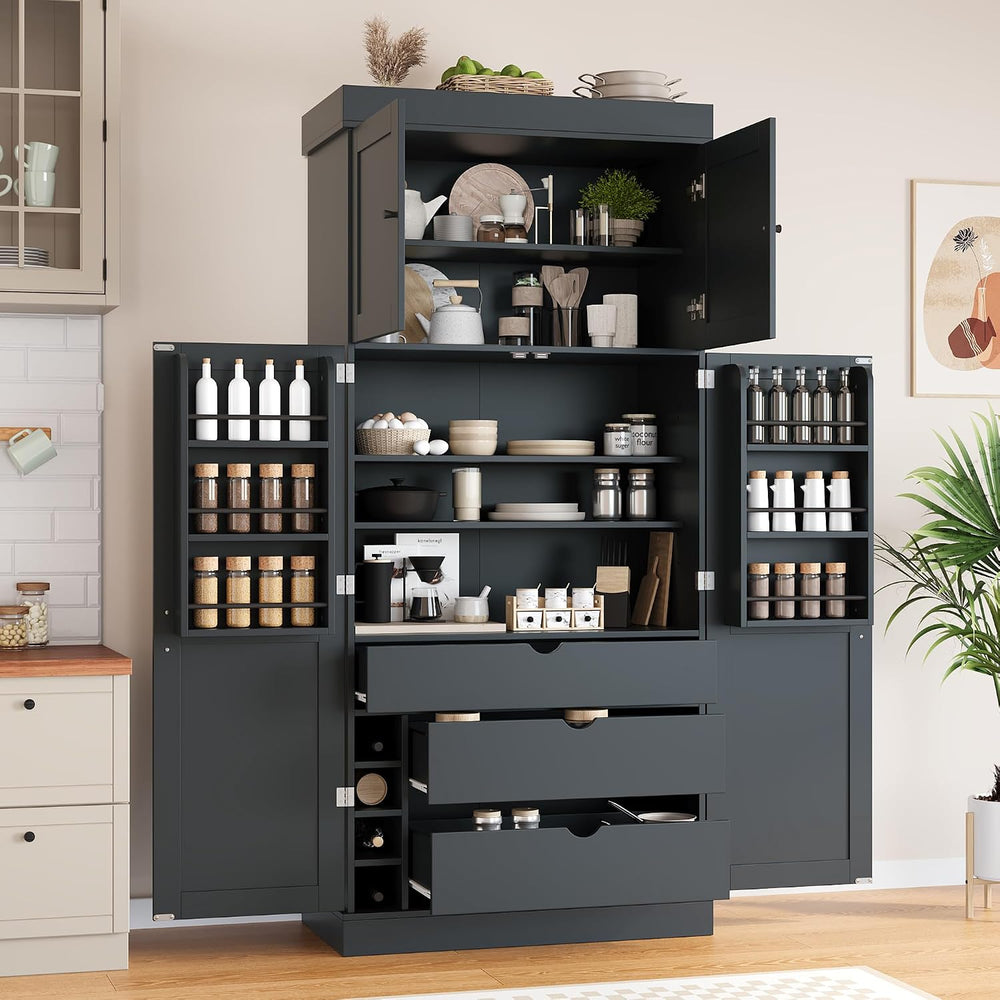 77'' Tall Freestanding Kitchen Pantry, Kitchen Storage Cabinets with ...