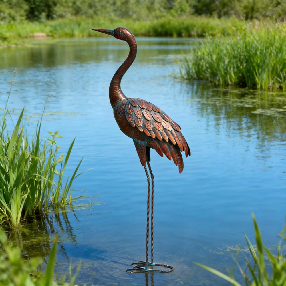 chisheen Outdoor Garden Crane Statues and Sculptures Metal Yard Art Statue fo...