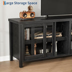 GAOMON TV Stand for 65" with Entertainment Center, Storage Cabinet, 4 Sliding Glass Doors, Mid Century Modern Media TV Console Table for Living Room Bedroom, Black