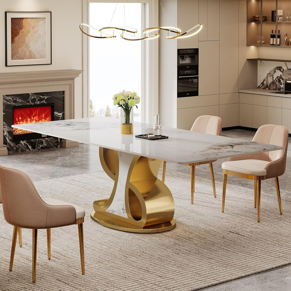 Tribesigns 78.74" Sintered Stone Dining Table for 8-10, Modern Luxury Wh...