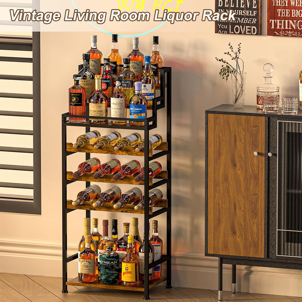 Tiered Wine Rack and Liquor Cabinet, Large Capacity Freestanding Floor Wine S...