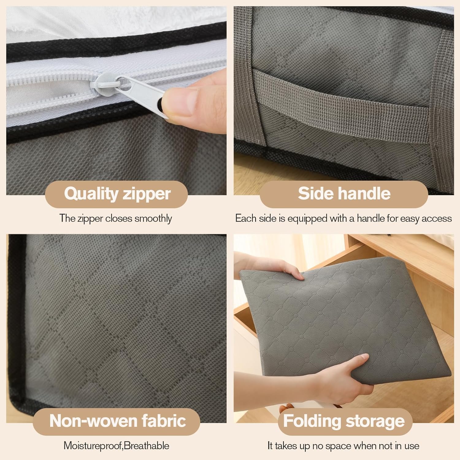 90L Under Bed Storage Containers, Closet Organizers and Storage Bins, Foldable Underbed Storage Bags for Blanket, Clothing, Comforter, Sweaters, Pillows, Linen Sheets, Wrapping Paper, black