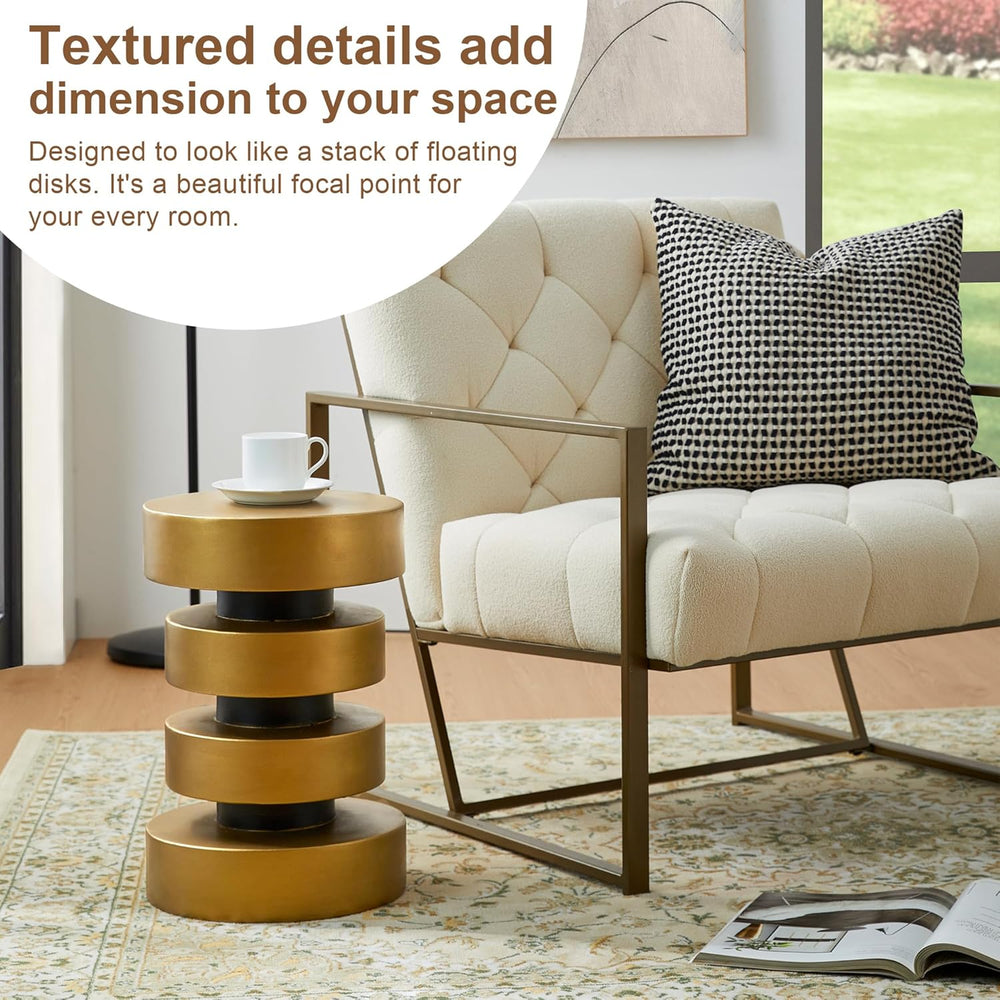 Glitzhome Gold Floating Disks Side Table & Accent Stool - 18" H Mode...