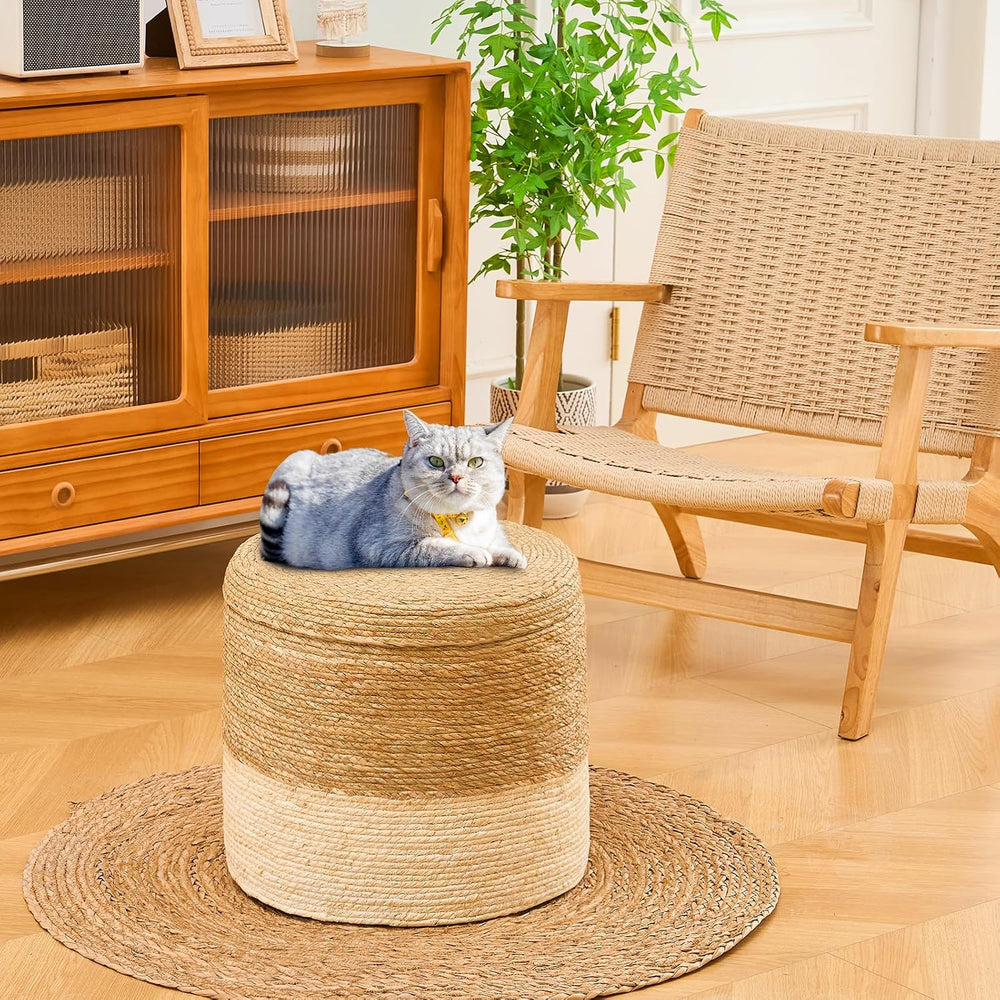 Wimarsbon Storage Pouf Ottoman, Hand Weaving Natural Straw Foot Stool, Bohemi...