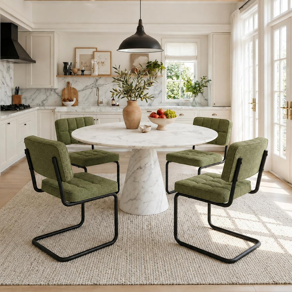 Mid-Century Modern Dining Chairs Set of 4 with Metal Legs, Green | Upholstere...