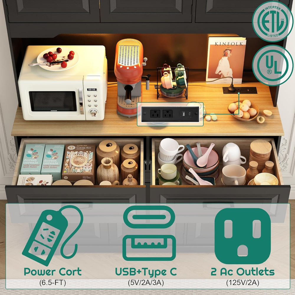 71" Tall 47" Wide Large Pantry Storage Cabinet w/ Power Outlet,LED ...