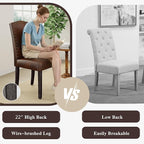 LSSBOUGHT PU Dining Chair Upholstered Parsons Kitchen Chair with Copper Nails and Solid Wood Legs for Dining Room,Restaurant (Dark Brown, 4PCS)