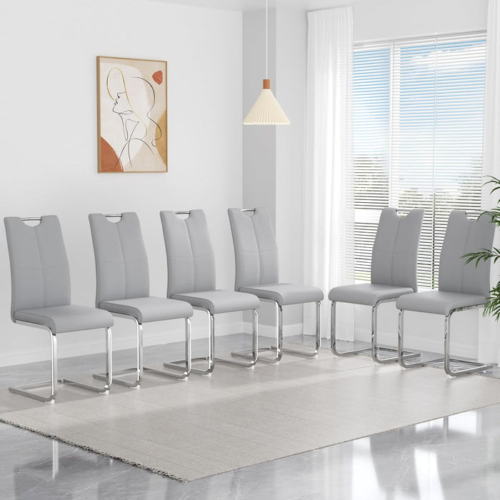 yeag Modern Dining Chairs Set of 6, Upholstered Kitchen Room Chairs High Back, Faux Leather Dining Chairs with Silver Metal Legs, Armless Side Chair for Kitchen Room, Living Room, Apartment, Gray