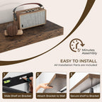 RICHFOCUS 48Inch Floating Shelves for Wall 1 Pack Shelves for Bedroom|Kitchen|Bathroom Wall Mounted Rustic Wood Floating Shelf with Invisible Brackets for Books|Storage|Decor, Rustic Brown