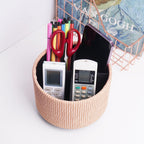 Round Leather Art Supply Organizer,Remote Control Holder,360 Degree Spinning,Multi-Functional Pencil Holder,4 Compartments Desktop Stationary Organizer(1-Wood Apricot)