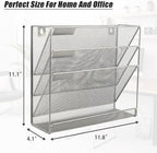 EASEPRES Desk File Organizer Mesh 4-Tier, Hanging Wall Mount Document Organization Stand, Desktop Vertical Mail Paper Folder Holder Rack with Bottom Tray for Office Home Cubicle Countertop, Silver