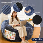 5FT Bean Bag Chair, Giant Bean Bag Chairs with Memory Foam Filled, Bean Bag Chairs for Adults with Corduroy Cover, Ultra Soft Lazy Sofa for Living Room Bedroom (Grey)
