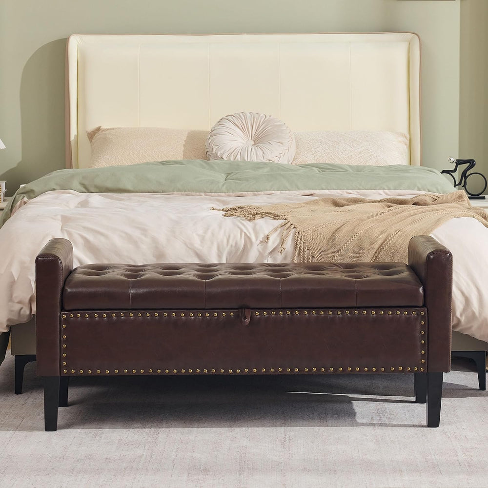 WUTUTUEE 47" Modern Water-Resistant Faux Leather Storage Ottoman Bench w...