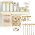 Hanging Jewelry Organizer Wall Mounted with Necklace Earring Ring Holder | Wall Jewelry Holder with Rustic Wood Shelf, Rotating Necklace Storage Organizer, Versatile Earring Holder, Ring Display Box