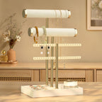 3 Tier Bracelet Holder Display - Detachable T Bar Beige Velvet Bracelet Holder, Jewelry Holder Organizer for Bracelet, Necklace, Earrings, Rings