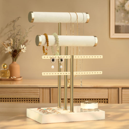 3 Tier Bracelet Holder Display - Detachable T Bar Beige Velvet Bracelet Holder, Jewelry Holder Organizer for Bracelet, Necklace, Earrings, Rings