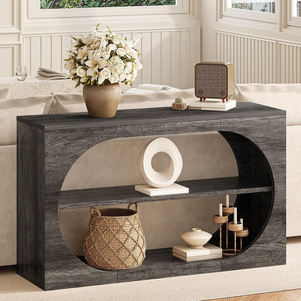 Console Table, 55-Inch Entryway Tables 3-Tier Wood Narrow Sofa Tables for Liv...