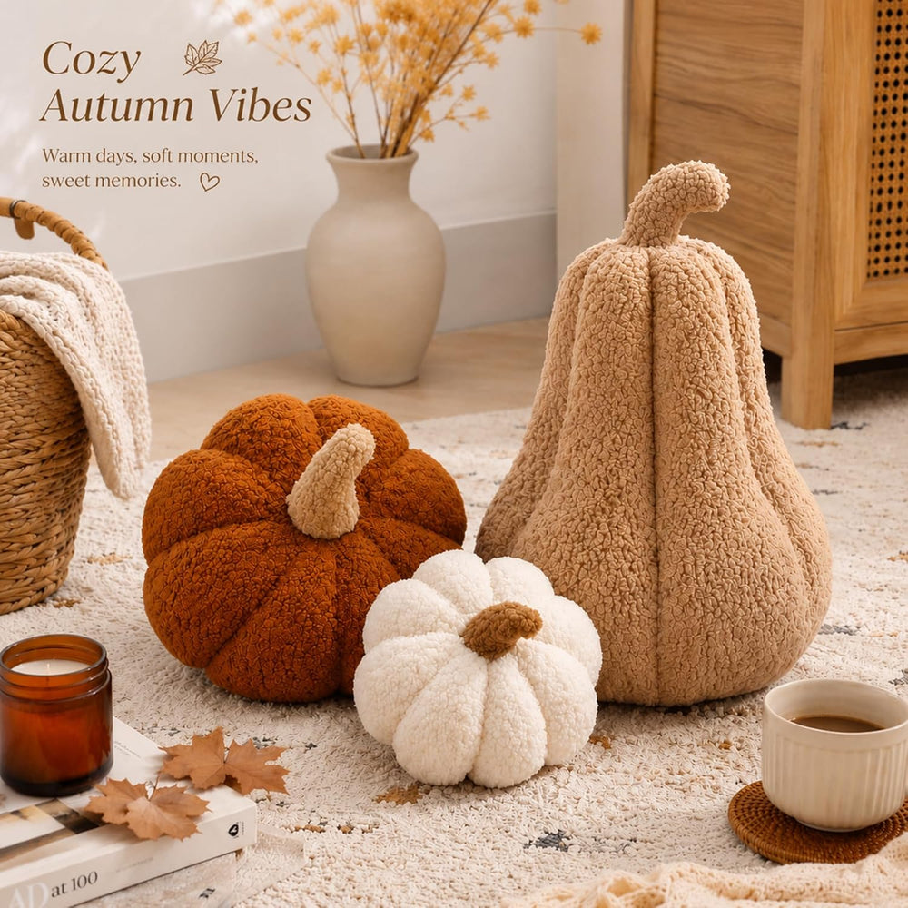 Beeveer 3 Pcs Fall Thanksgiving Pumpkin Pillows,Rust & Cream