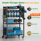 Power Tool Organizer Cart, Rolling Tool Drills Holders Storage Rack on Wheels, 38 inch Black Utility Cart for Garage Workbench, Warehouse, Gift for Husband
