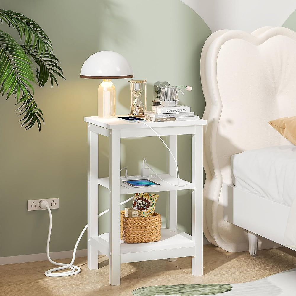 VECELO Modern Nightstands with Charging Station,Side End Table Night Stand wi...