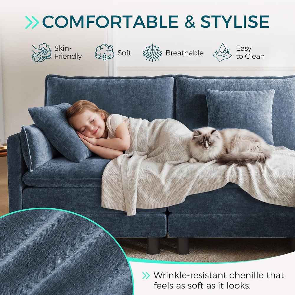 LINSY HOME 65'' Modular Sectional Sofa Love Seat Couch Chenille Cloud...