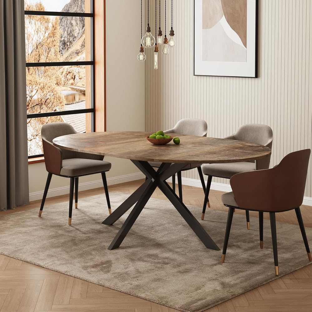 59-Inch Extendable Round Dining Table for Dining Room, 4-6 People Large Expan...