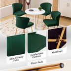 Velvet Dining Chairs Set of 2, Modern Upholstered Vanity Chairs with Golden Metal Legs for Dining Room Kitchen Vanity Patio (Green)