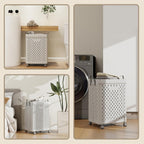 UAK Laundry Basket with Wheels, Collapsible Plastic Laundry Hamper with Handle, Foldable Laundry Basket Organizer for Laundry and Bathroom (Light Grey, XXXL)