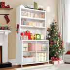 Spaco 73" Tall Kitchen Pantry Cabinet,6 Tiers Food Pantry Cabinet with Adjustable Shelves and Side Hooks,Anti-Tip Display Storage Cupboard for Kitchen,Living Room and Dining Room. (White)