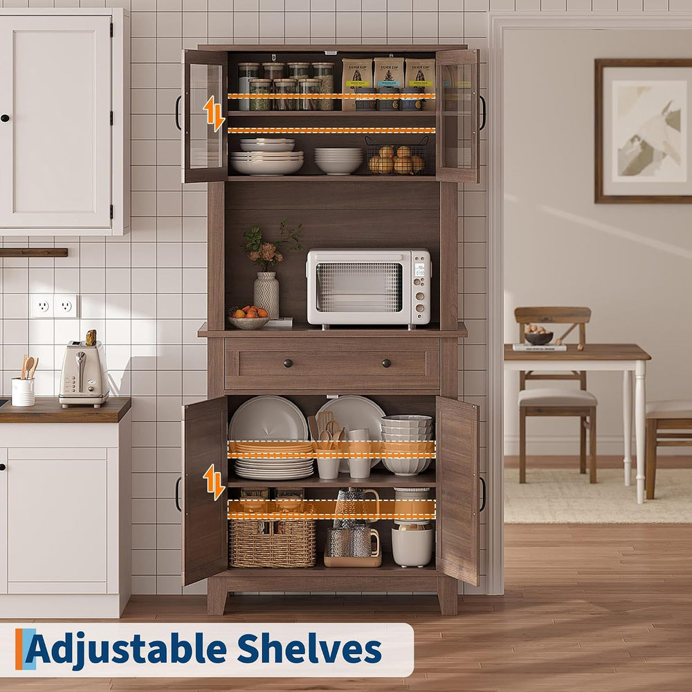 Garvee 72" Tall Kitchen Pantry Cabinet with Hutch and Microwave Stand | ...