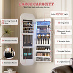 LVSOMT Round Mirror Jewelry Cabinet Door Hang, Jewelry Armoire with Mirror Wall Mounted, Hanging Mirror Jewelry Organizer, Full Length Mirror with Jewelry Storage, White