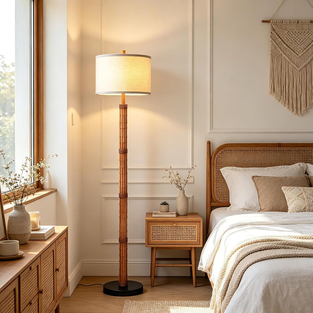 AIEAMPDO 63'' Rustic Floor Lamp for Living Room with Resin Faux Bambo...