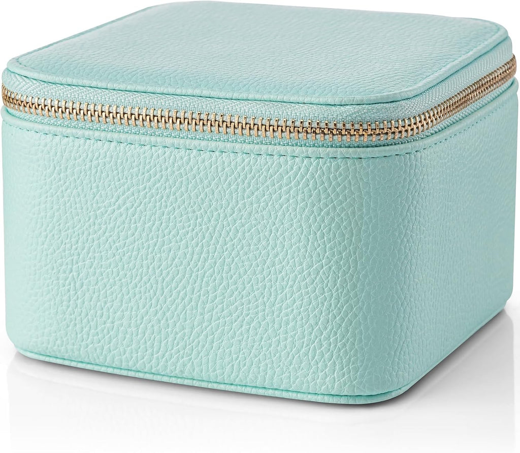Vlando Travel Jewelry Box for Women Faux Leather Jewelry Box with 6 Velvet Jewelry Zipper Pockets Earrings Necklace Rings Storage Boxes Christmas Gift for Mom Wife(Lake Blue)