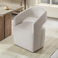 Upholstered Dining Chairs with Casters, No Assembly Modern Barrel Armchair with Rollers for Dining Room, Bedroom, Living Room, Reading Room, Home Office, Set of 1, Beige
