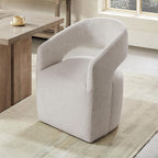 Upholstered Dining Chairs with Casters, No Assembly Modern Barrel Armchair with Rollers for Dining Room, Bedroom, Living Room, Reading Room, Home Office, Set of 1, Beige