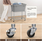 ELYKEN Laundry Cart with Wheels, Rolling Laundry Hamper with Removable Bag and Shelf, Metal Frame Laundry Basket with 4 Casters and 2 Brakes, Ideal for Bedroom, Bathroom, Laundry Room, Gray