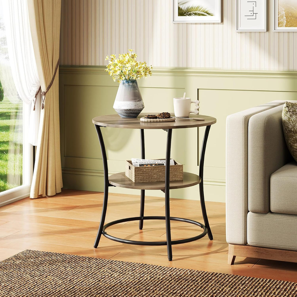 WLIVE Side Table, Round End Table with 2 Storage Shelves for Living Room, Bed...