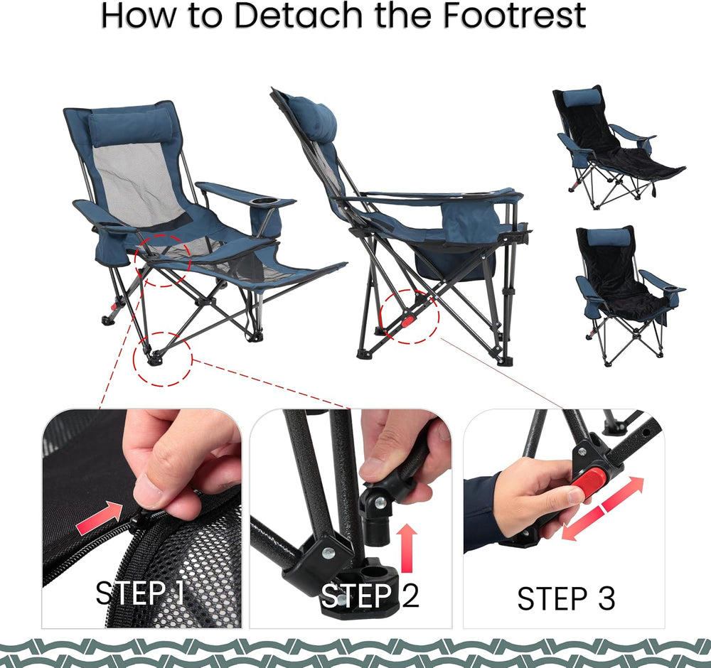Portable Reclining Camping/Lounge Chair for Outdoor (1, Blue) | Soft Cushion,...