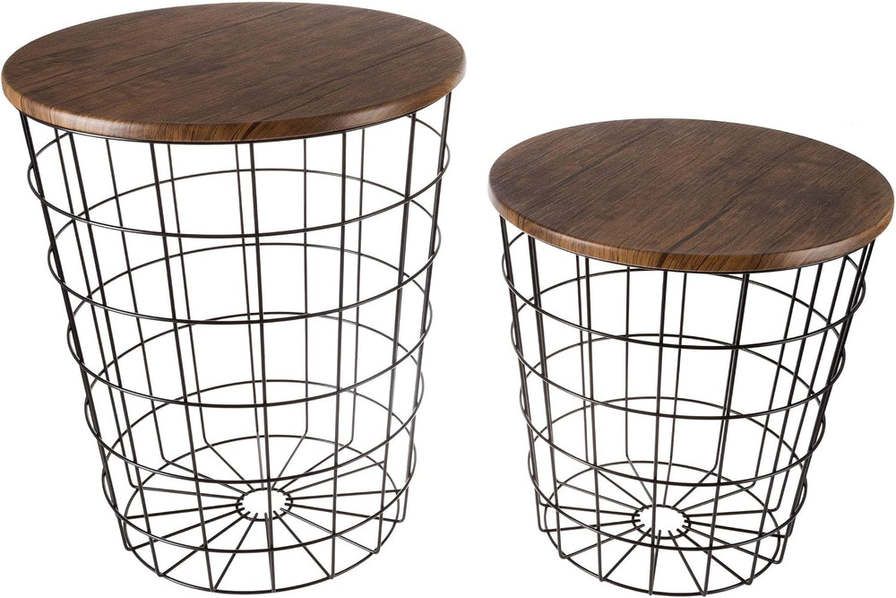 Lavish Home End Tables - Round Nesting Tables Set of 2, Brown/Black | 17.5”/1...