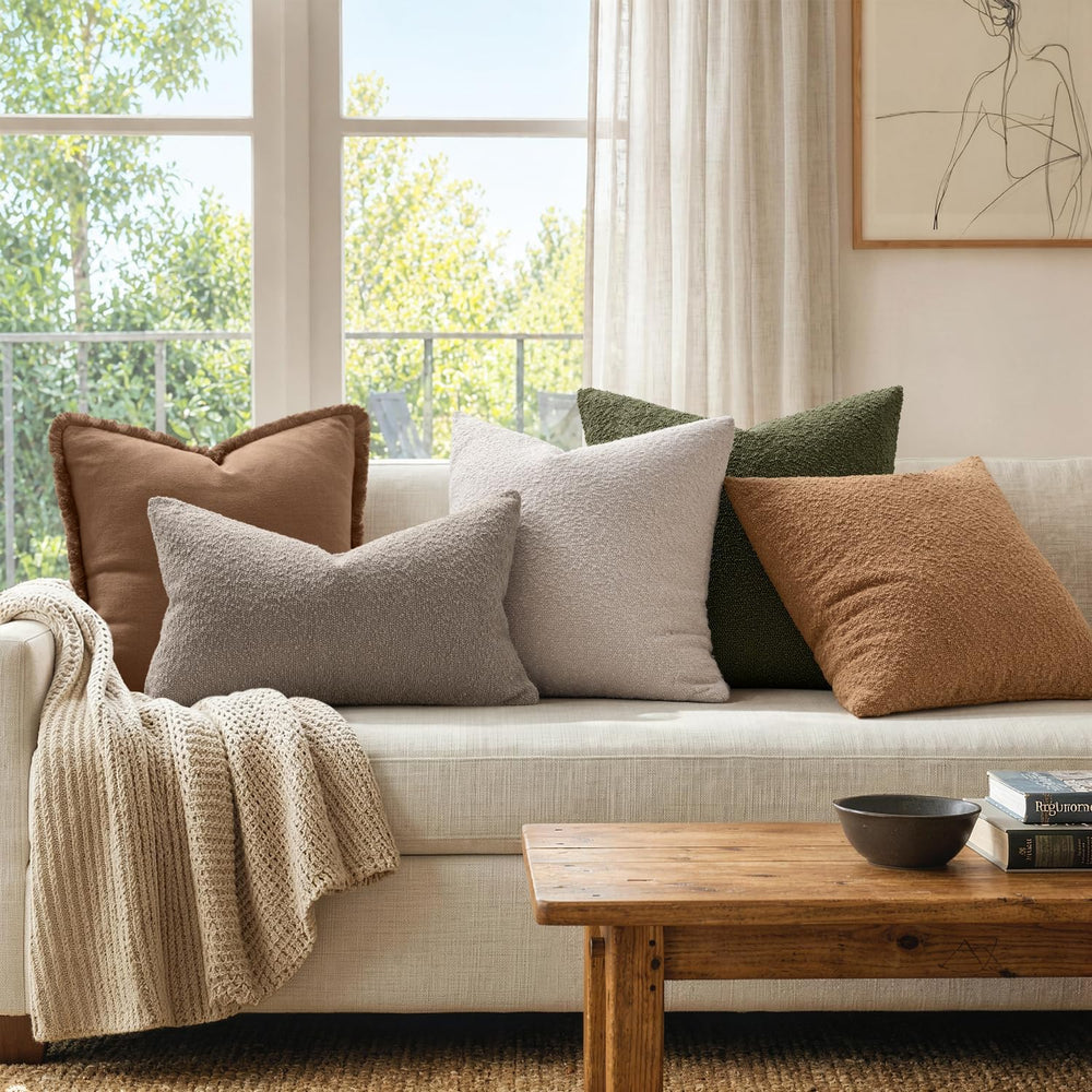 MIULEE 20x20 Decorative Boucle Couch Pillow Covers Light Taupe