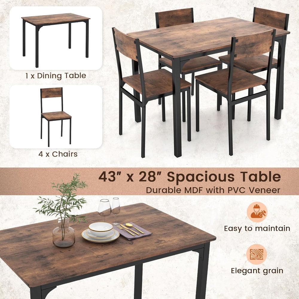 Tangkula 5-Piece Dining Table Set for 4 | Heavy Duty Metal Frame, Space-Savin...