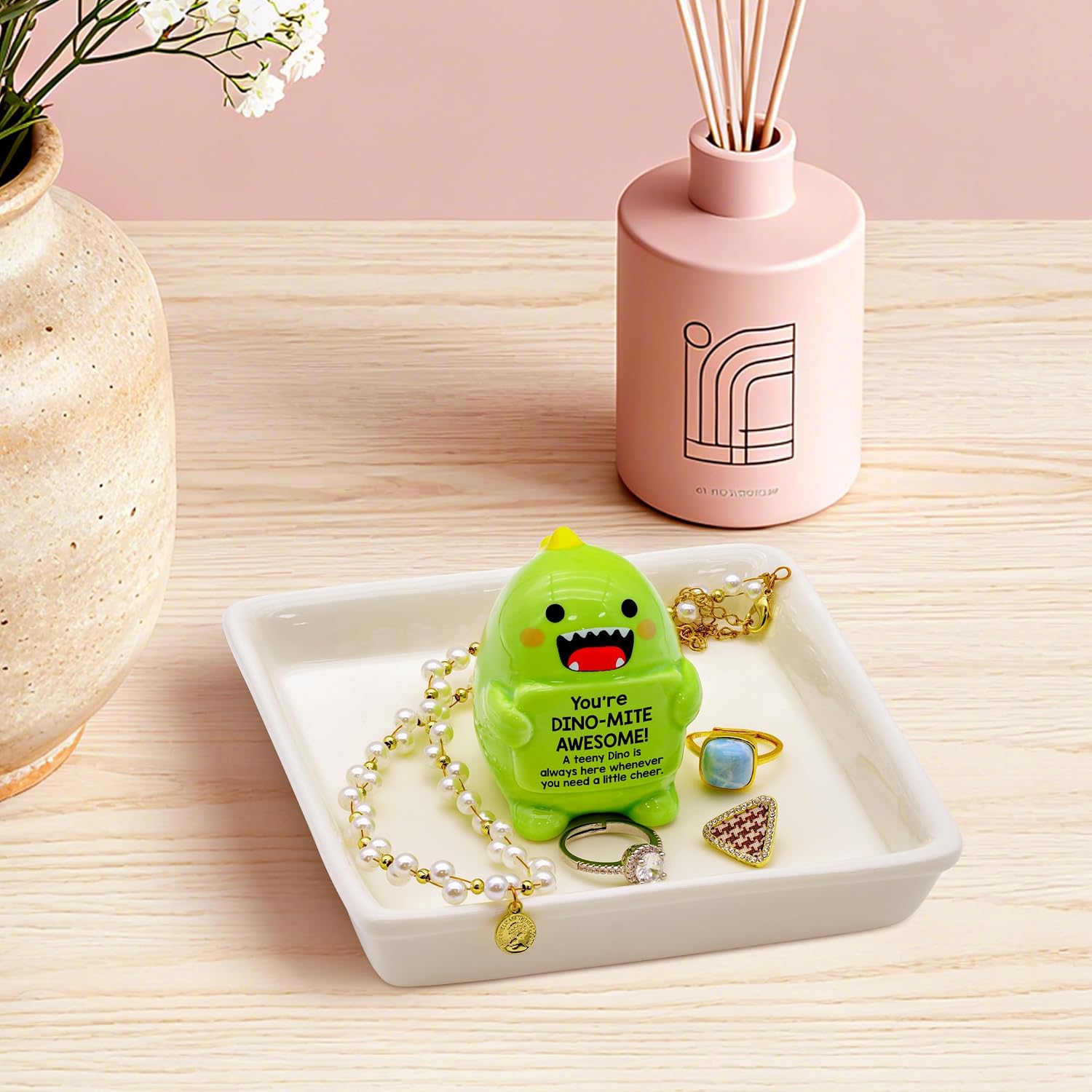 PUDDING CABIN Funny Birthday Gifts for Women Dinosaur Ring Holder Dish for Rings Earrings Necklace Bracelets Jewelry Organizer Cute Room Decor, Mothers Day Gift for Mom Friendship Christams