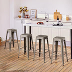 Yaheetech 30 Inch Metal Bar Stools Set of 4, Bar Height Backless Bartools, Industrial Stackable Bar Chairs with Footrest for Kitchen/Dining Room/Bistro/Patio, Gun Metal