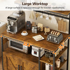 TVU Bakers Rack with Power Outlet and LED Light, Microwave Stand with Storage Cabinet, Coffee Bar Cabinet Station with 6 Hooks for Kitchen, Dining Room, Living Room, Coffee Bar, Rustic Brown, Black