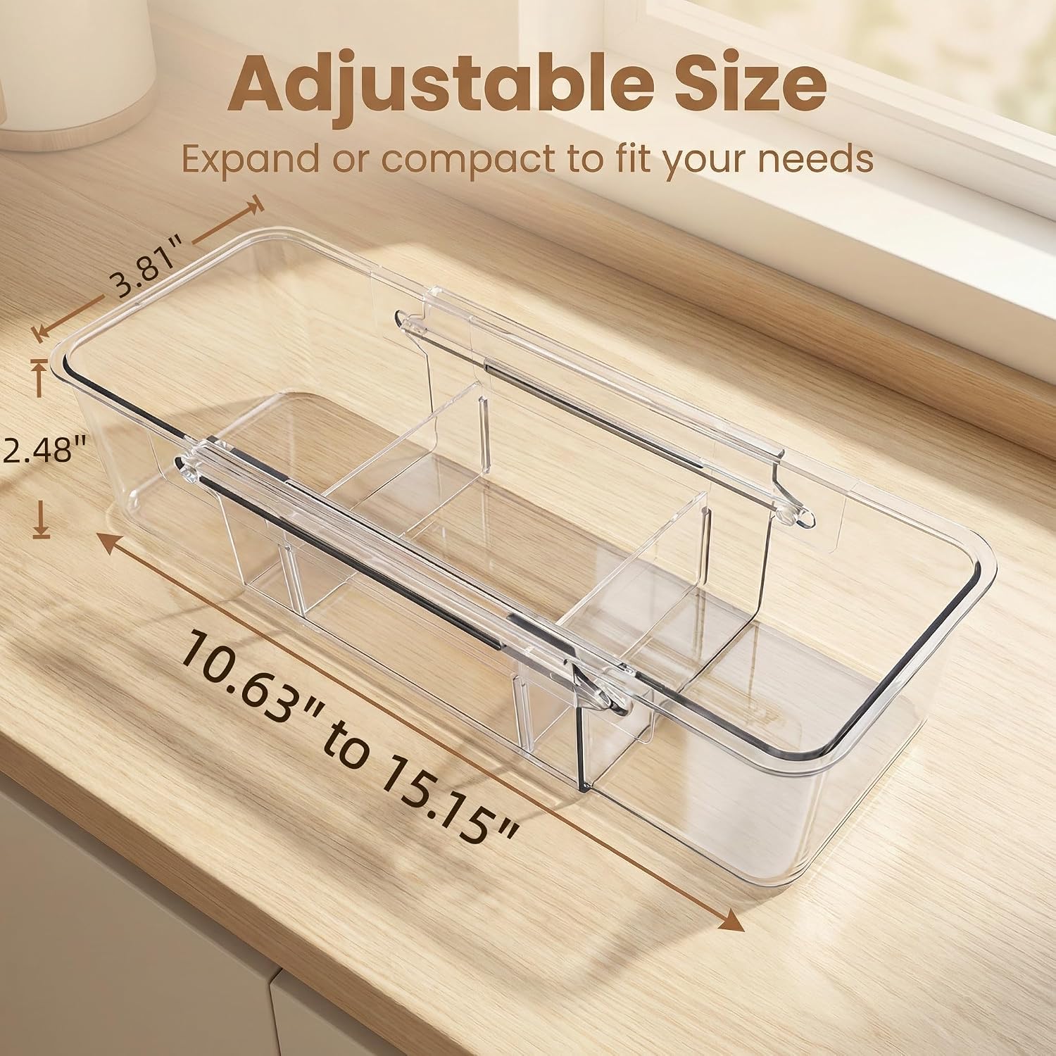 Tea Bag Holder，Expandable Tea Bag Organizer Boxes，Clear Acrylic Tea Bag Storage Bins,Kitchen Utensils for Sugar Packet, Coffee, Condiment for Drawer,Cabinet, Countertop,Pantry,1 Pack