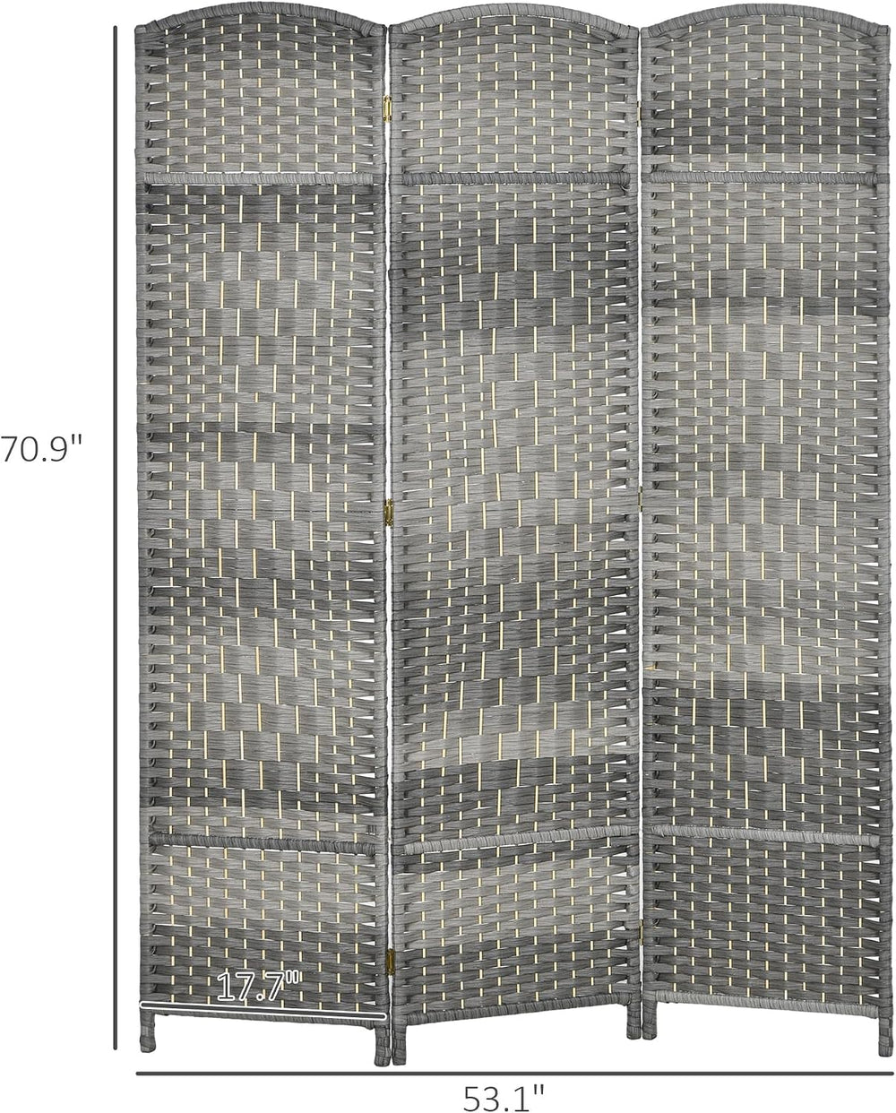 HOMCOM 3 Panel Room Divider 6 Ft Privacy Screen Hand-Woven Mixed Gray