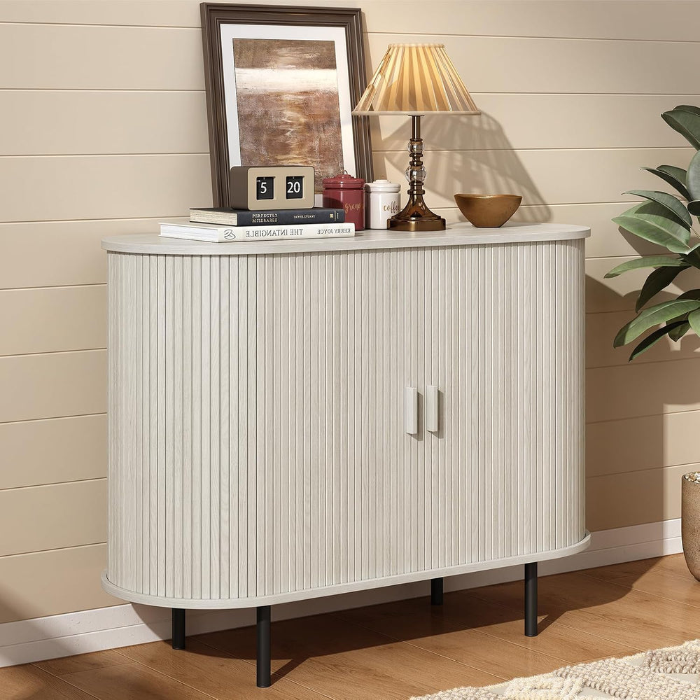 ONBRILL 40" Sideboard Buffet Cabinet with Sliding Door, Natural White