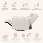 Babyletto Kiwi Plus Electric Recliner Glider in Performance Cream Eco-Weave | GREENGUARD Gold & CertiPUR-US Certified - Power Recliner Rocking Nursery Chair w/ USB Ports - 270° Swivel