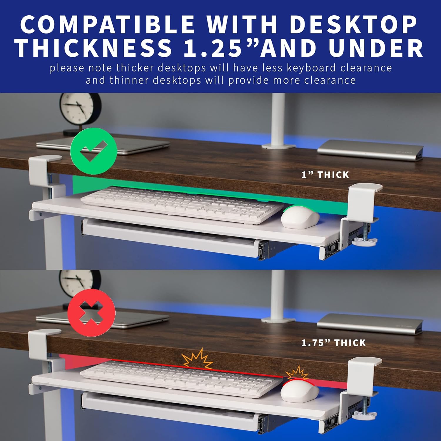 VIVO Large Keyboard Tray Under Desk Pull Out Platform with Pencil Drawer, Extra Sturdy C Clamp Mount, 27 (33 Including Clamps) x 11 inch Slide-Out Tray with Storage Drawer, White, MOUNT-KB05-4DW