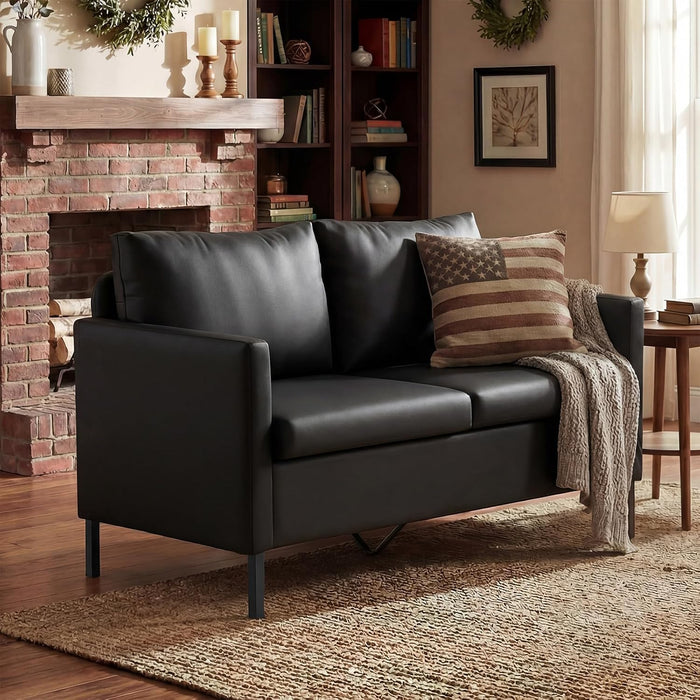 TYBOATLE Black Faux Leather Small Couch Loveseat, 2-Seater for Living Room